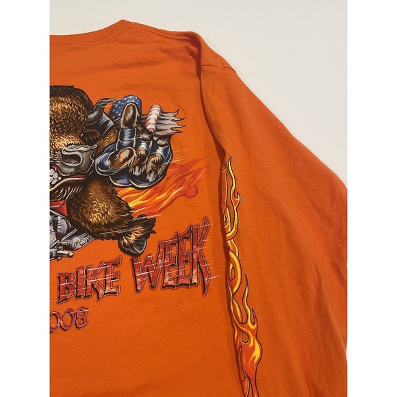 Sturgis Bike Week 2008 Long Sleeve Motorcycle T-Shirt Double Sided Orange Flames - Picture 15 of 16